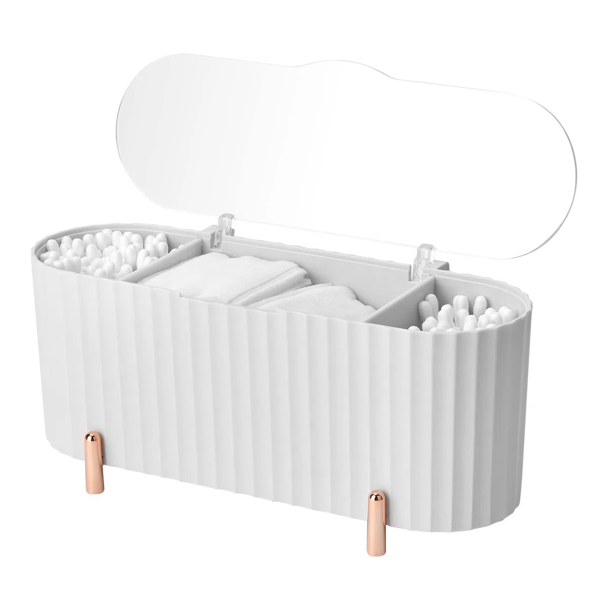 Organizador de cosméticos de Maquillaje, Almacenamiento de Almohadillas de algodón con Tapas, Pincel para Sombra de Ojos, 4 Compartimentos Accesori (Blanco)