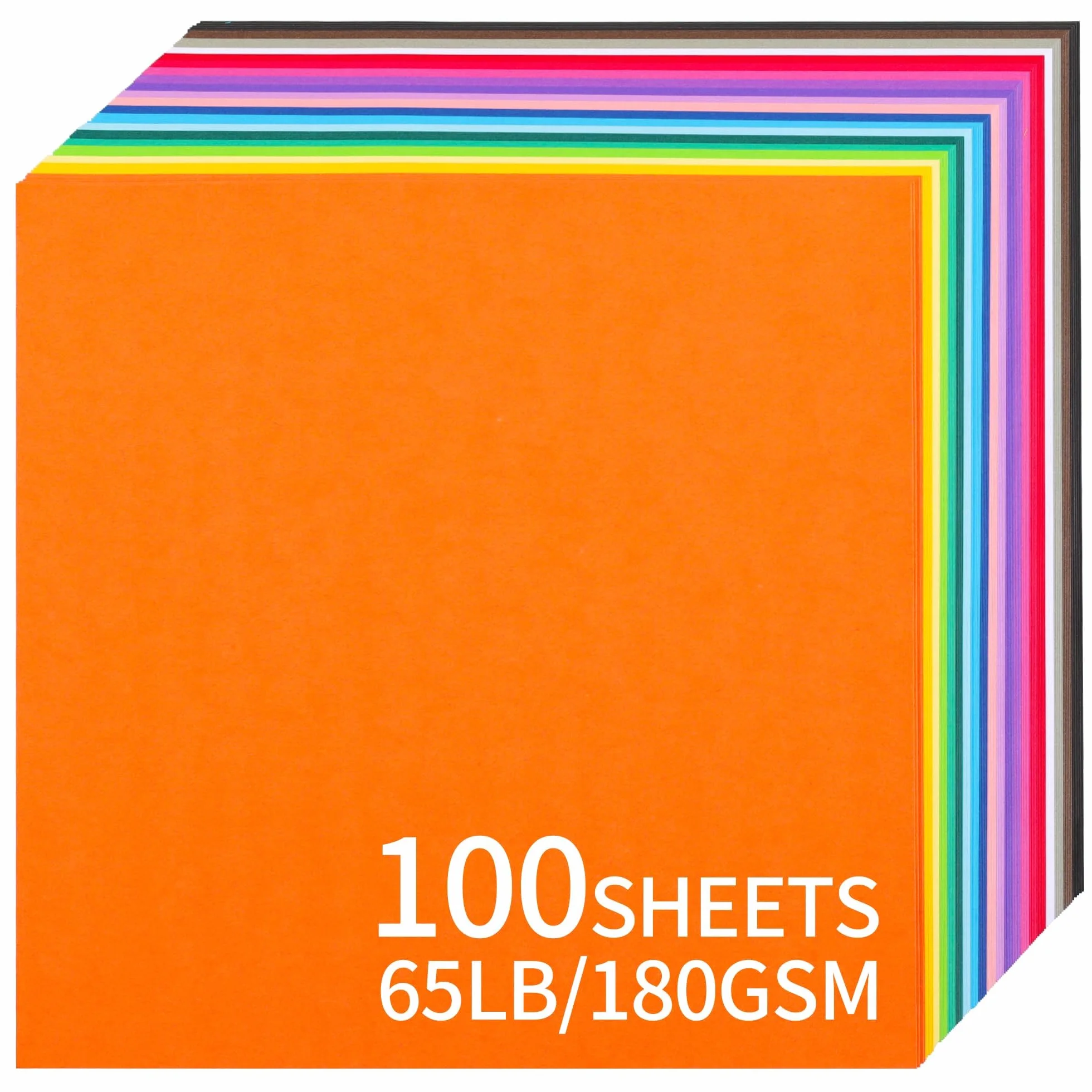 Cartulina de colores de 12" x 12" - 100 hojas de papel para tarjetas, 20 colores, 180 g/m², 65 lb, 30,5 × 30,5 cm, para hacer tarjetas, arte y manualidades, UAP10