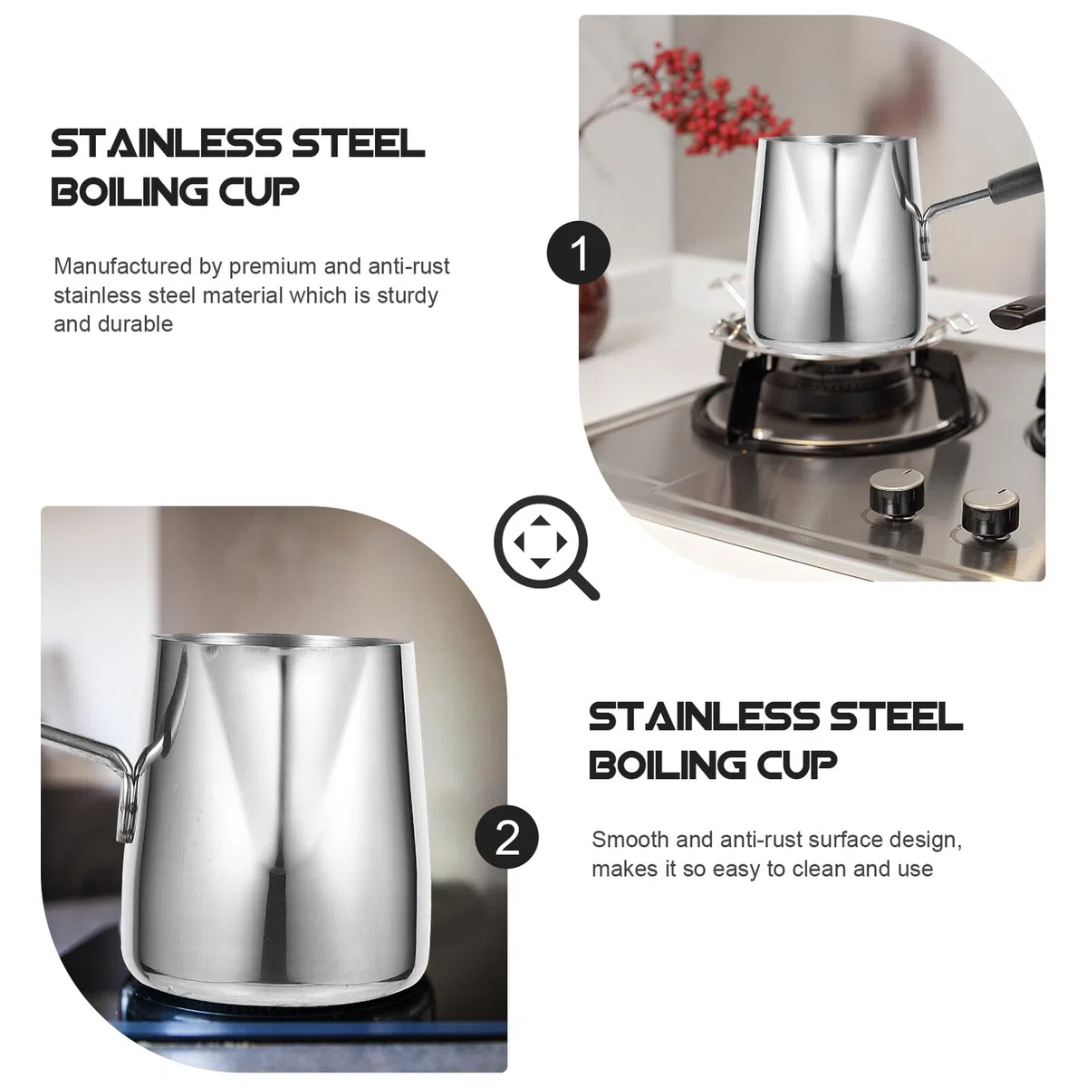 SOIMISS Copa de Acero Inoxidable Calentar Leche Taza Medidora Portátil Mango Ergonómico para Café y Chocolate Fundido Cocinas de Gas y Estufas Portátiles