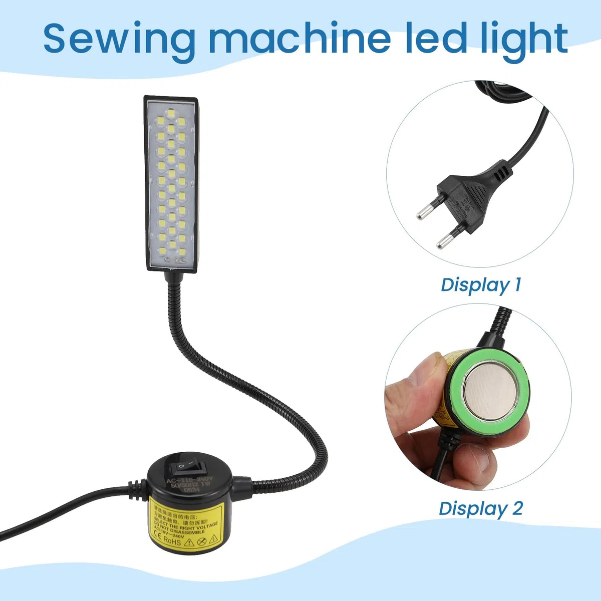 30 LED para MáQuina de Coser IluminacióN Luz para Coser para Banco de Trabajo, Torno, Taladro, Prensa, Brazo de Cuello de Cisne Flexible, LáMpara de Trabajo, Enchufe de la UE