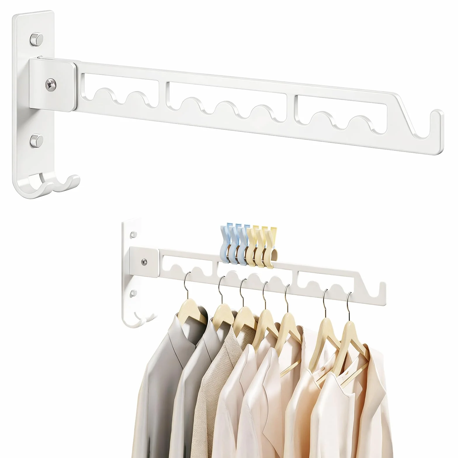 Tendedero Pared Plegable, Percheros Pared Percheros de Pared Acero Inoxidable Plegable Impermeable Antihumedad Ahorra Espacio, Perchero para Lavandería Balcón Dormitorio Baño, Blanco