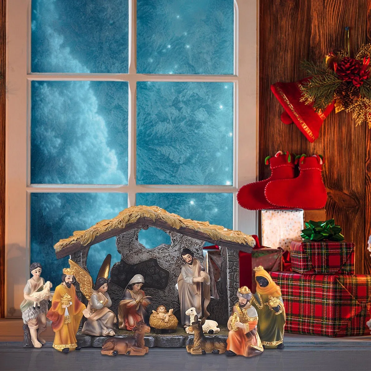 Genérico 12 Piezas Pesebre De Navidad Completo | Belén De Navidad con Figuras | Estatua del Nacimiento De Jesús | Juego De Estatua De Belén De Resina | para Decoración De Mesa De Escritorio