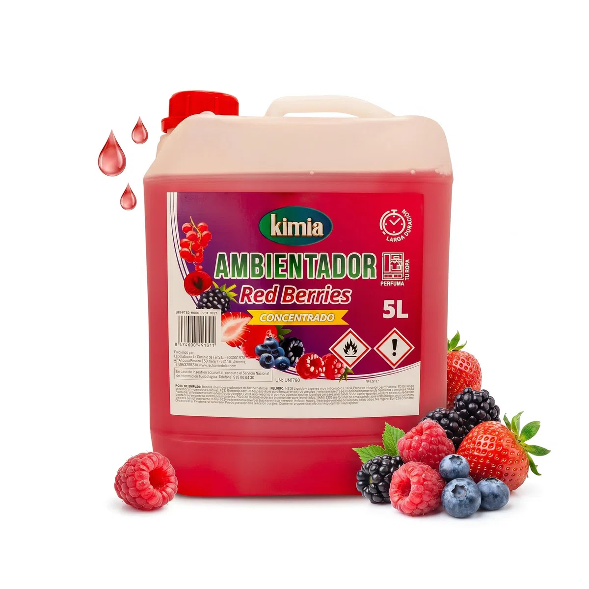 KIMIA - Ambientador de Hogar Red Berries 5L | Perfumador con Fragancia Duradera a Frutos Rojos | Para Cualquier Estancia de Casa, Coche y Oficina | Fórmula Concentrada | Ambiente Fresco y Perfumado