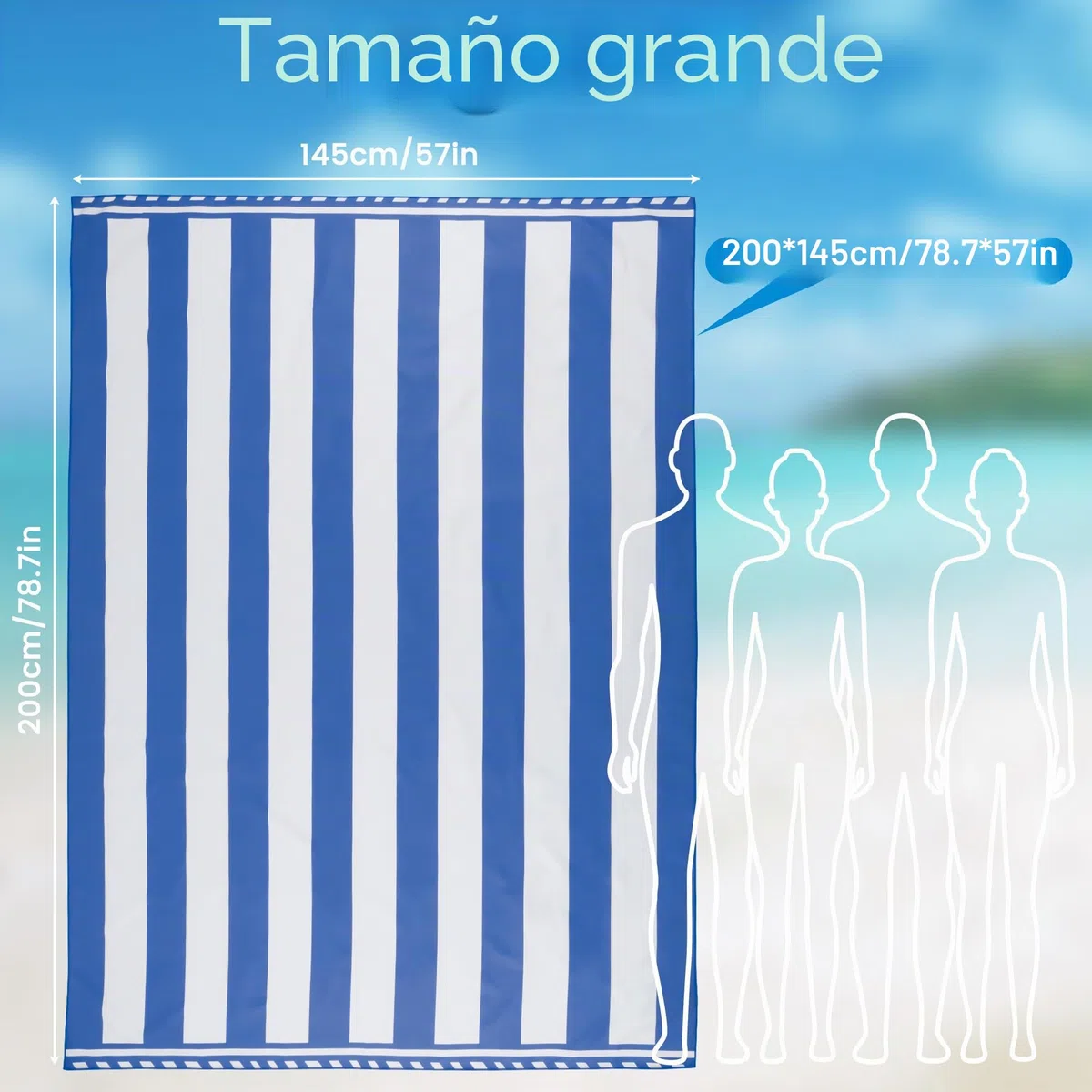 Toalla Playa XXL 200x145 cm, Toalla Grande De Microfibra De Secado RáPido, Toalla De BañO Sin Arena, Manta De Playa Mujer (Azul Oscuro)