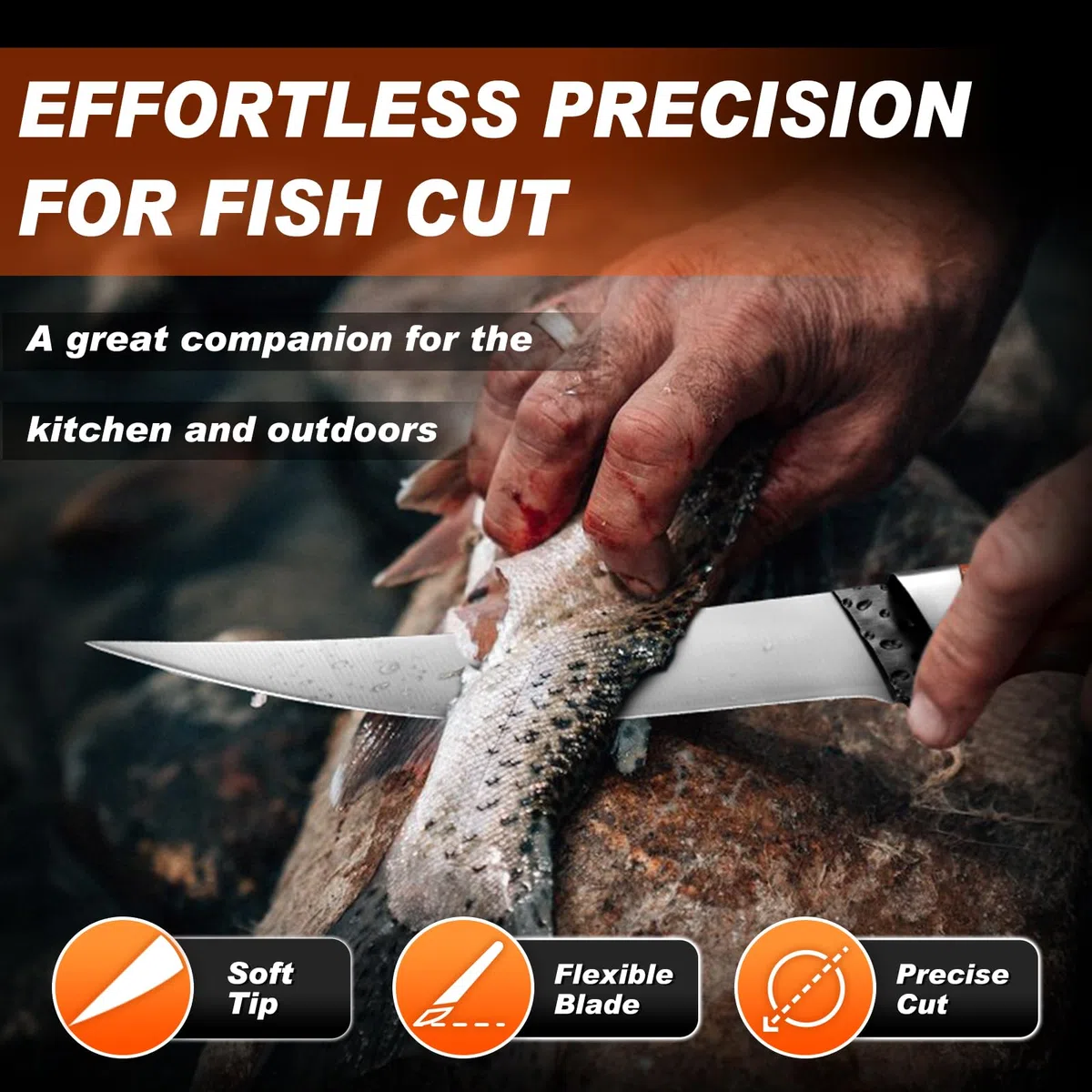 PURPLEBIRD Cuchillo de Filete Profesional, 15cm Cuchillo Deshuesar está Equipado con una Hoja de Acero Inoxidable, Cortar Carne con Mango Ergonómico de Madera