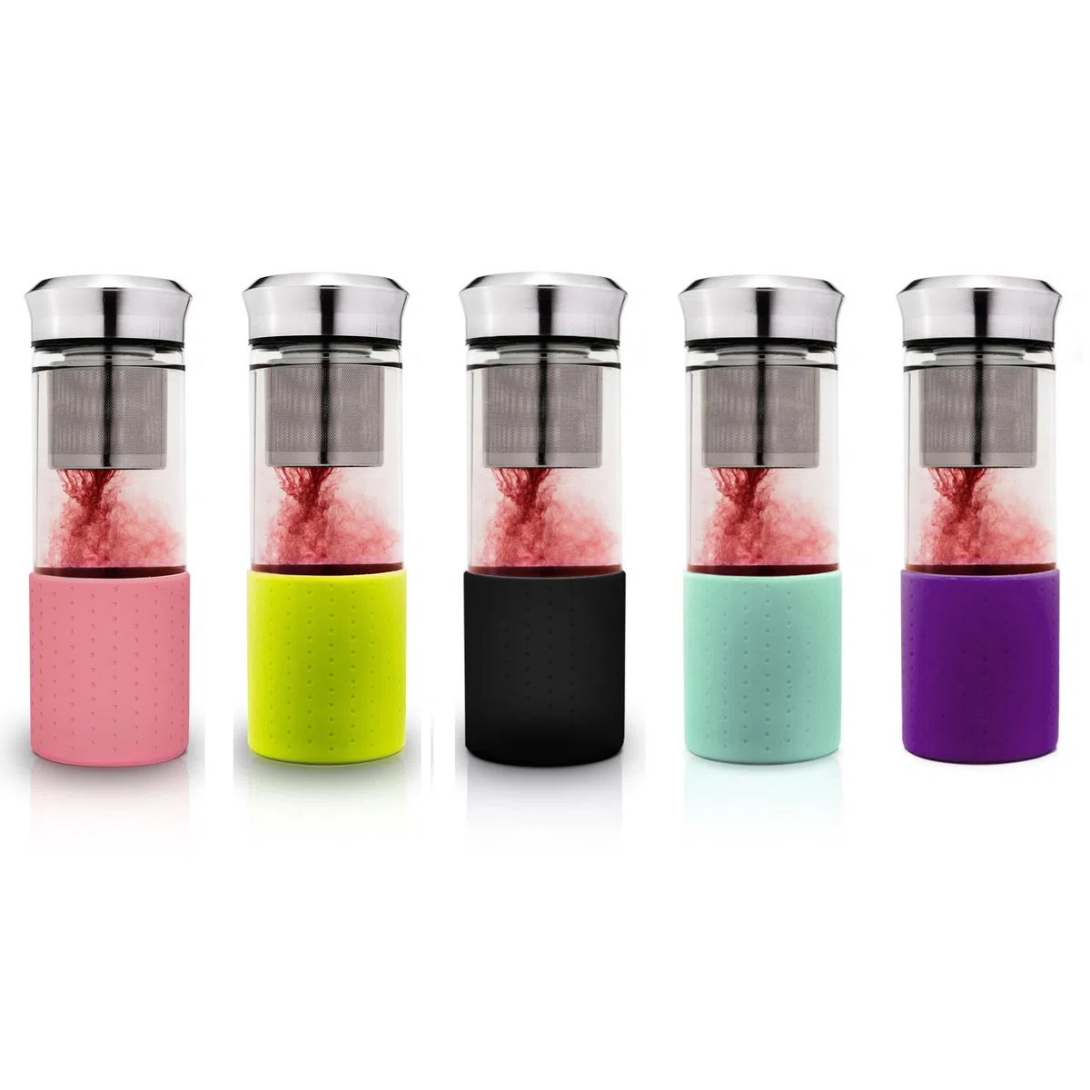 Creano Teamaker Tetera Nómada de Vidrio de Borosilicato 400ml con Filtro de Acero Inoxidable y Funda de Neopreno Hermética – Verde