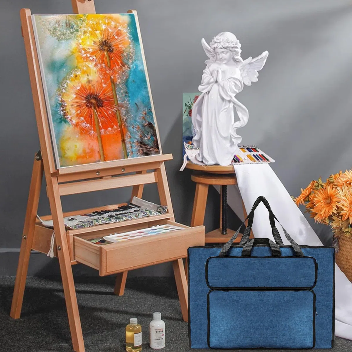 MeYuxg Bolsa de dibujo, carpeta de artista bolso de mano, bolsa de arte impermeable, para almacenamiento de suministros de arte, paquete de arte para estudio y bocetos al aire libre, azul, A2