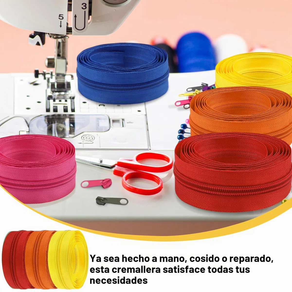 22 yardas/ 20 m 10 piezas de colores surtidos #5 Cremalleras de bobina de nailon, cremalleras de costura con cierres sin fin con 40 piezas de deslizadores de cremallera y cabezas de cremallera