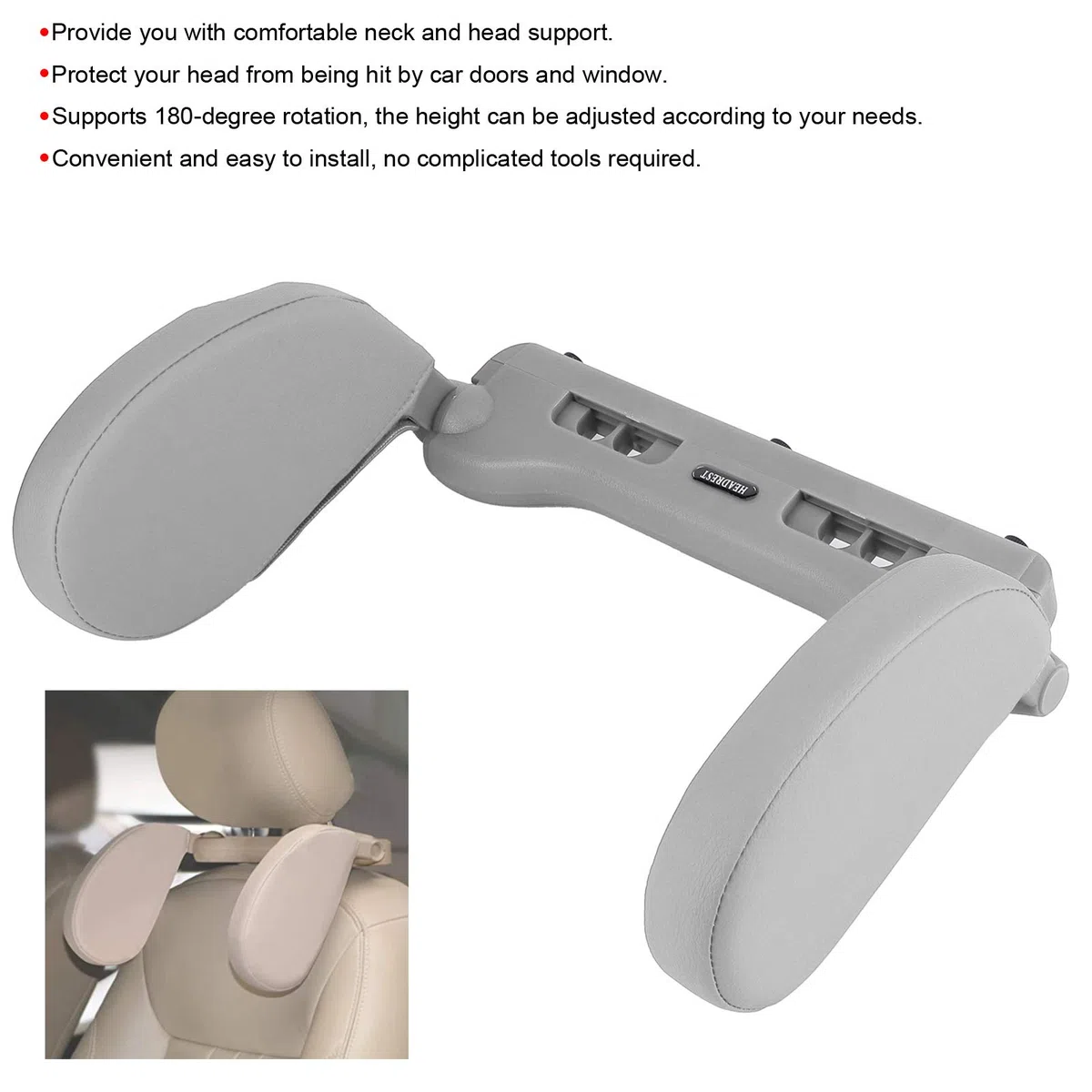 Reposacabezas de Asiento de Coche, Almohada de Cuello de Coche Ajustable de 180 Grados, Suave para Soporte de Cuello Y Cabeza de Coche Niños Adultos(Gris)