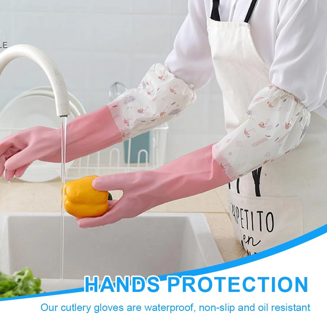 XPEX 2 Pares De Guantes De Cocina Antideslizantes Largos,Guantes De Goma Para Cocina,Lavado De Platos,Limpieza De Lavandería Doméstica