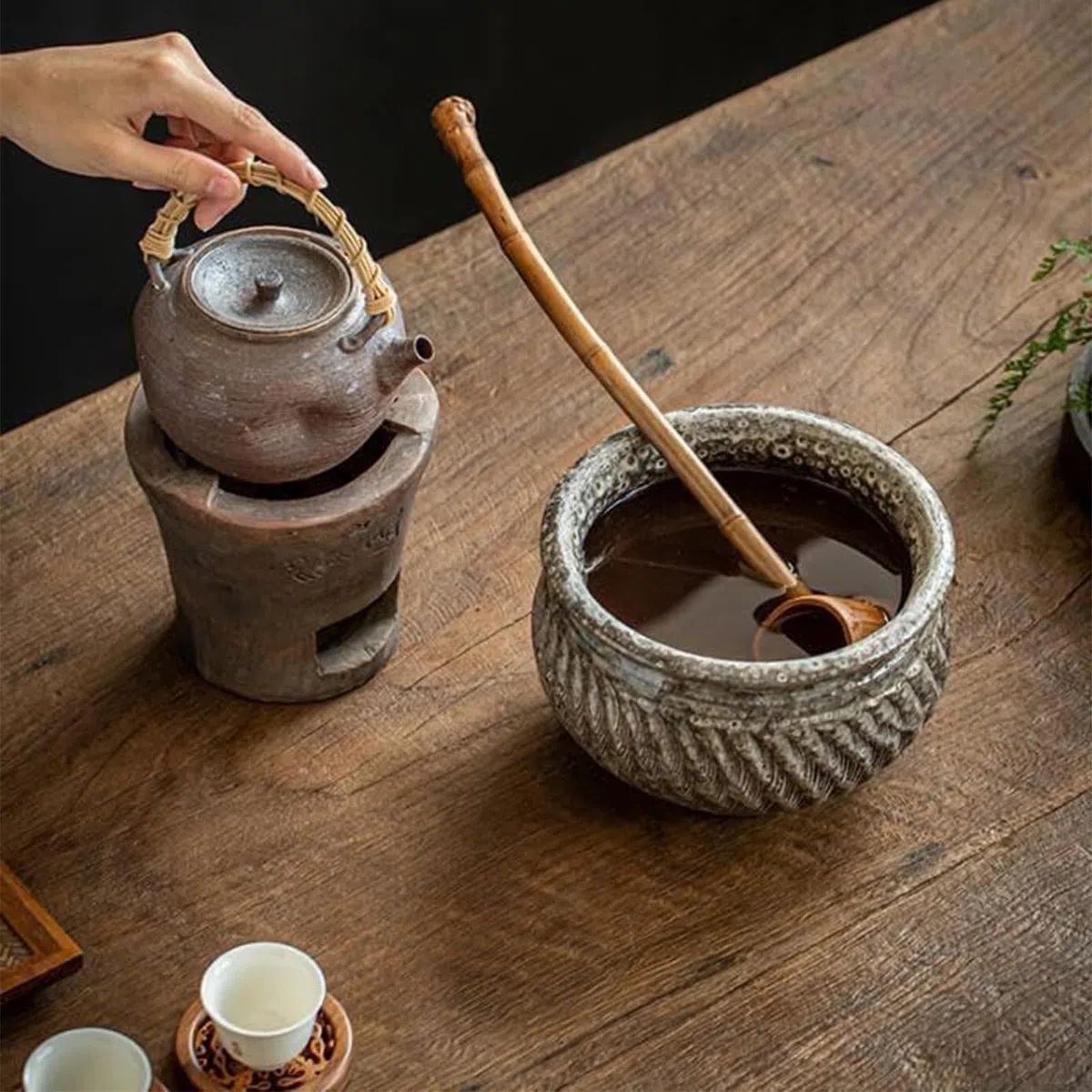 Cucharón de Bambú, Cucharón de Madera para Agua con Mango, Cucharón De Agua De Bambú Estilo Japonés, para Jardín, Hogar, Ceremonia Del Té