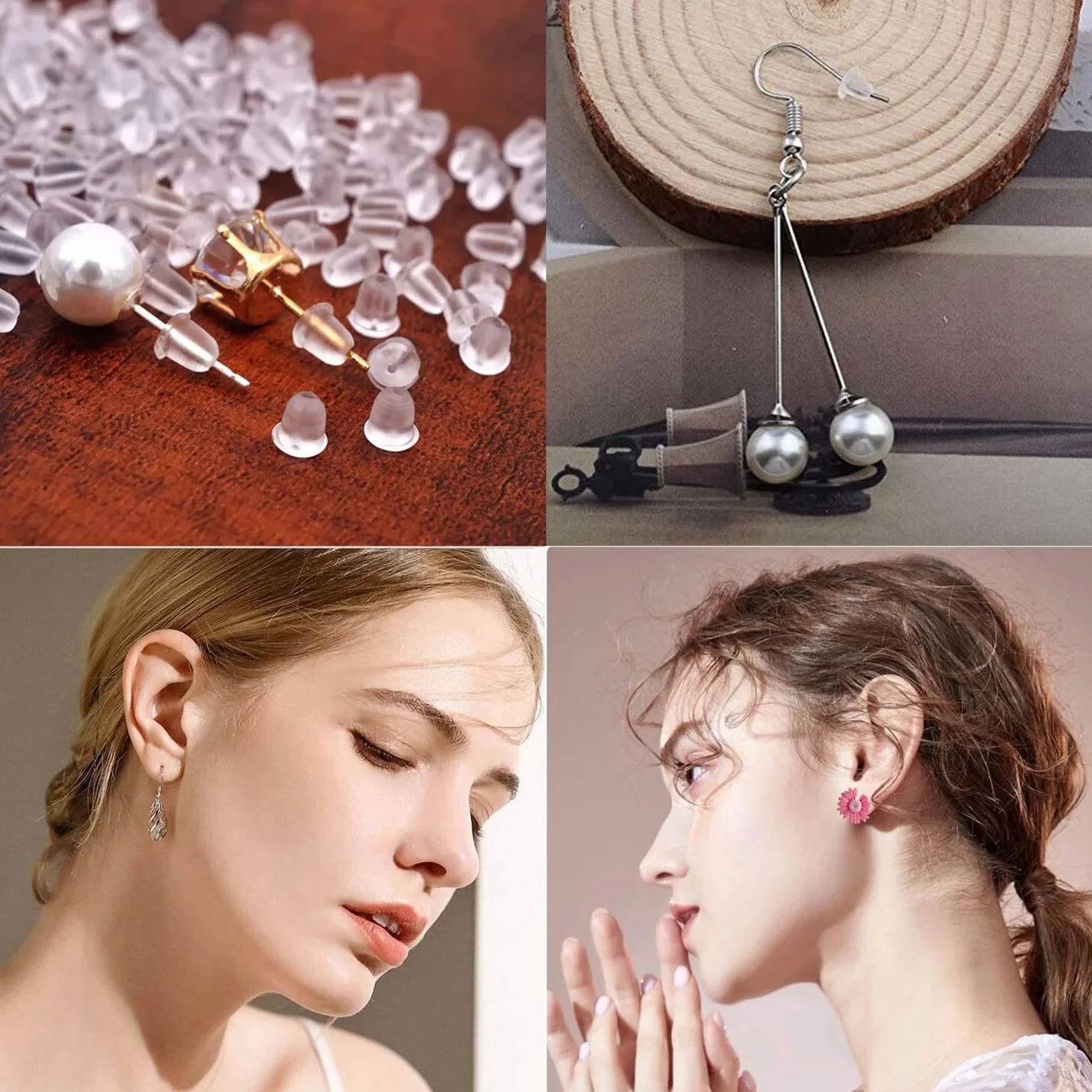Topes de silicona para pendientes, cierres de pendientes transparentes para mujer, para manualidades (200 piezas, tamaño 4 * 4 mm)