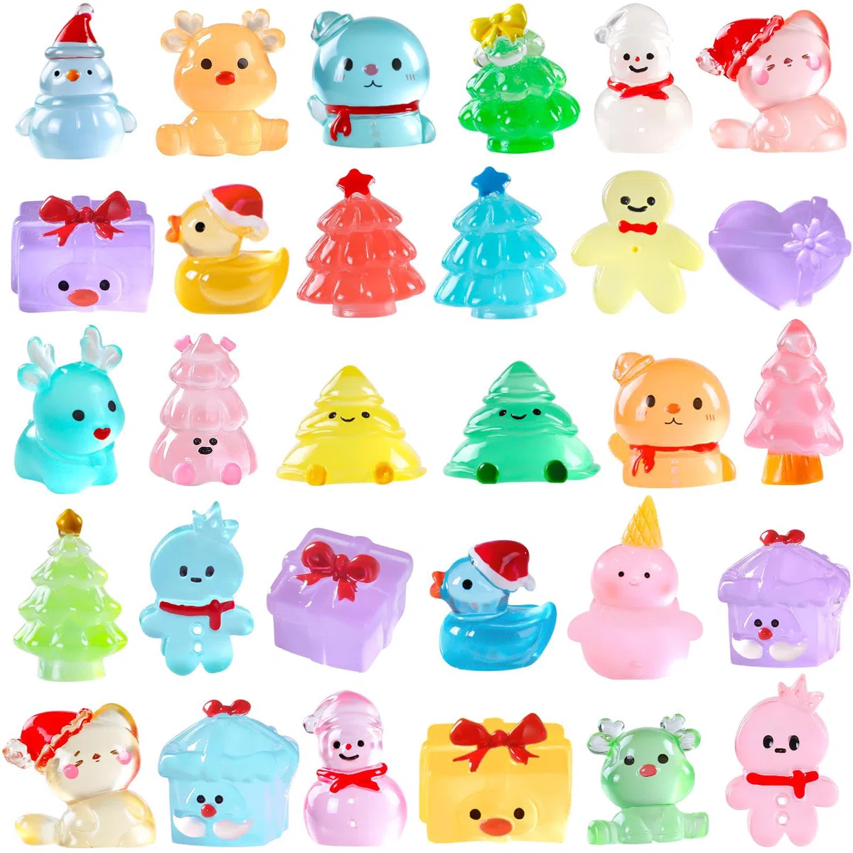 30 Piezas de Mini Figuras navideñas Luminosas, 30 Diferentes miniaturas de Resina navideña, pequeñas Figuras Que Brillan en la Oscuridad, para esconder, Mini f