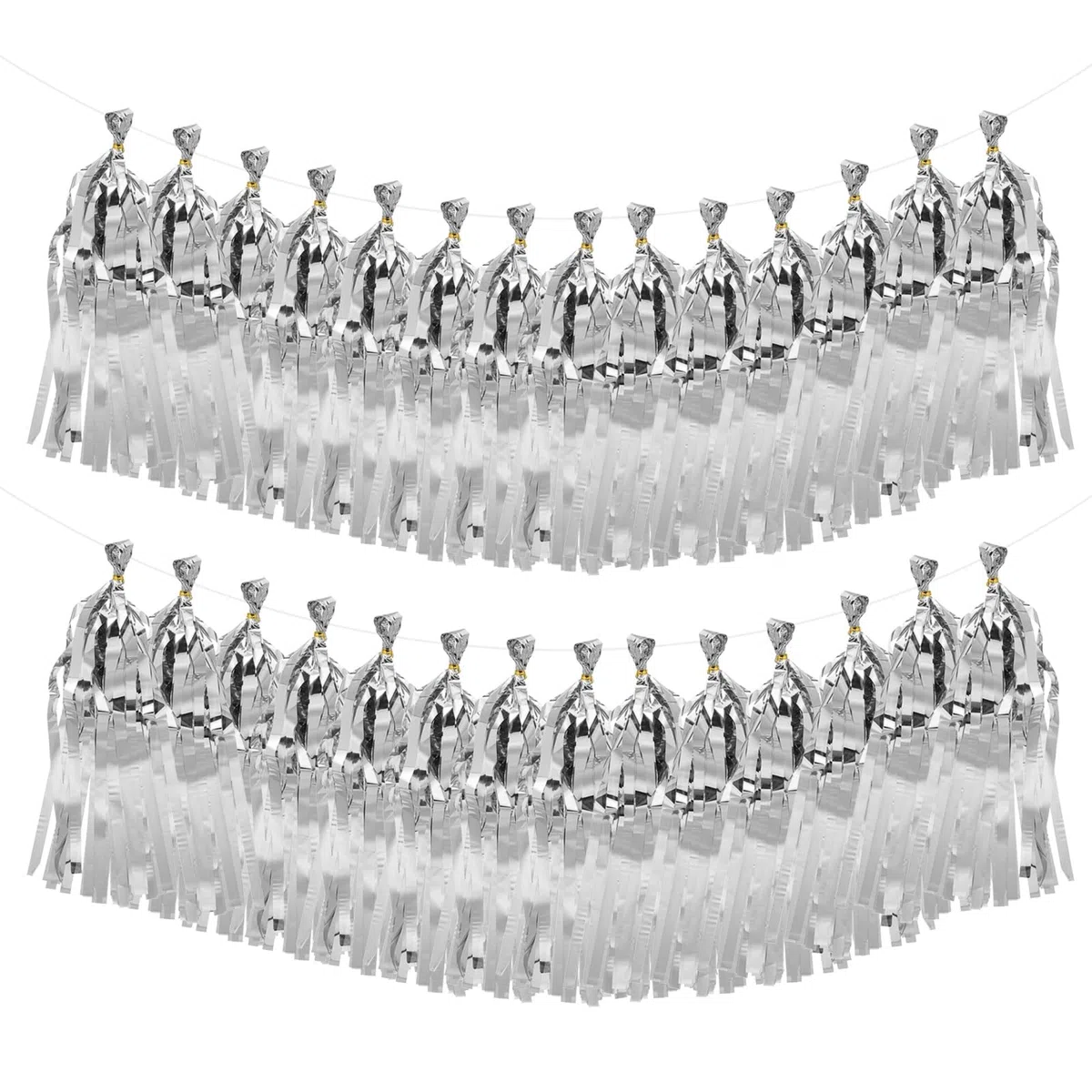 QUARKZMAN 40 Piezas De Guirnalda De Flecos Brillantes Para Decoración De Fiestas Con Cuerda Y Alambre Atar (Plateado 14.6 Pulgadas)