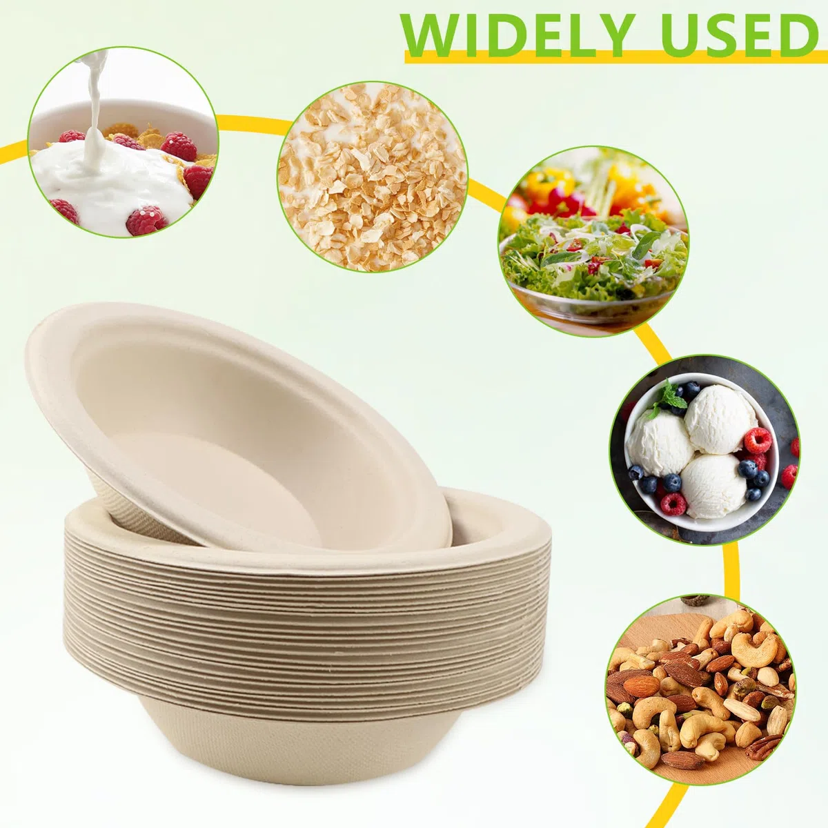 50 platos hondos desechables, 350 ml, vajilla desechable de caña de azúcar, bagazo de caña de azúcar, cuencos de sopa biodegradables desechables para fiestas, familias, picnics