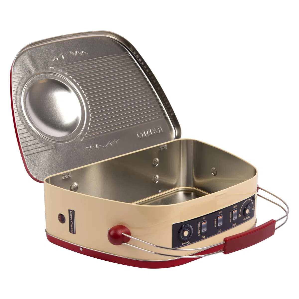 Lata de Estilo Retro con Radio clásica, Color Beige, decoración, Caja de Regalo, Almacenamiento, Apto para Alimentos, Aprox. 26,5 x 18,5 cm, edición con 2 Recetas