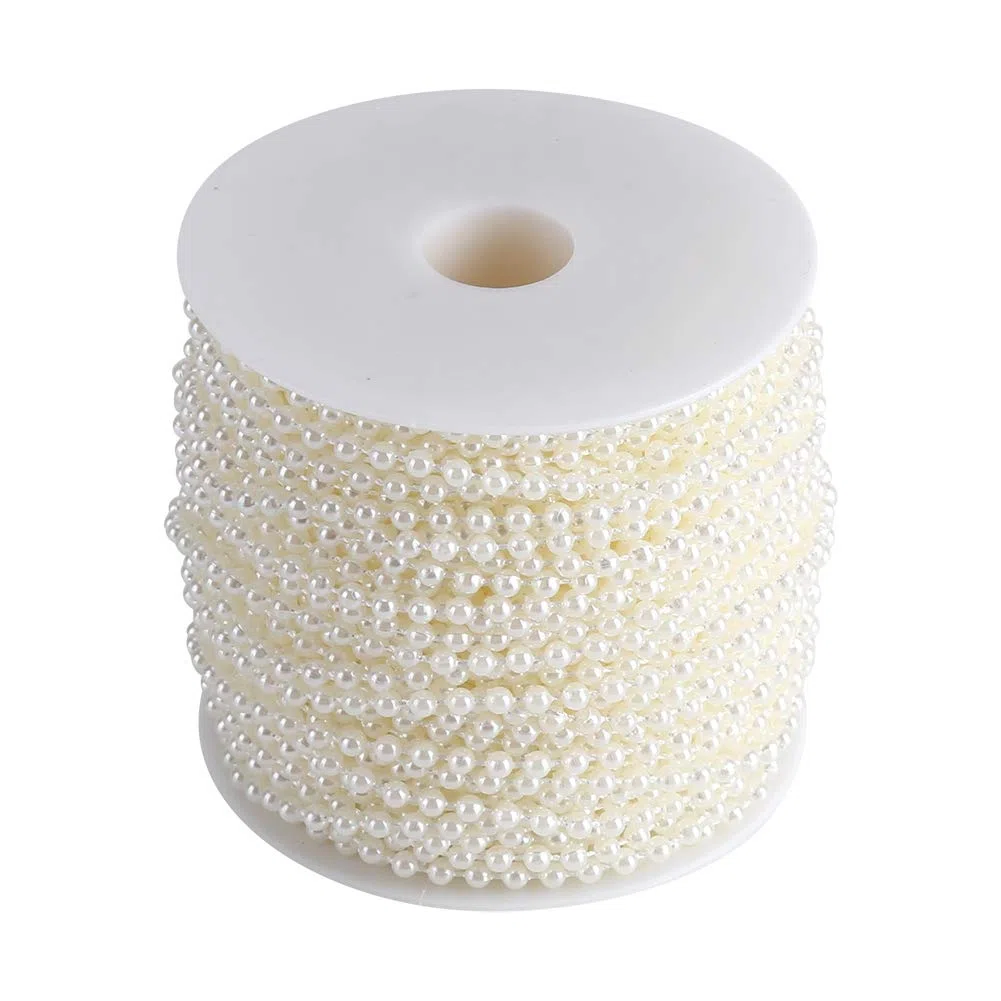 40M Rollos De Cuentas, 4Mm De Diámetro Artificial Cadena De Cuentas De Arte De Bricolaje Adornos Adornos Cortina Rollo De Cuentas para La Boda Evento Festival Fiesta Decoración(Beige)