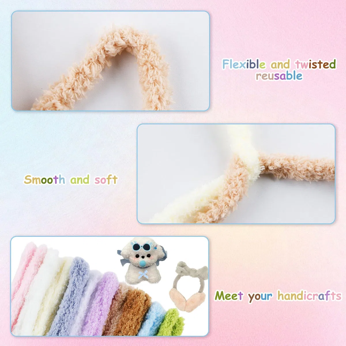 46 piezas limpiapipas para manualidades 10 colores limpiapipas 100cm x 3cm grosor felpa rizada chenilla alambre alambre para manualidades con mini nariz ojos lazo gafas para proyectos creativos DIY y