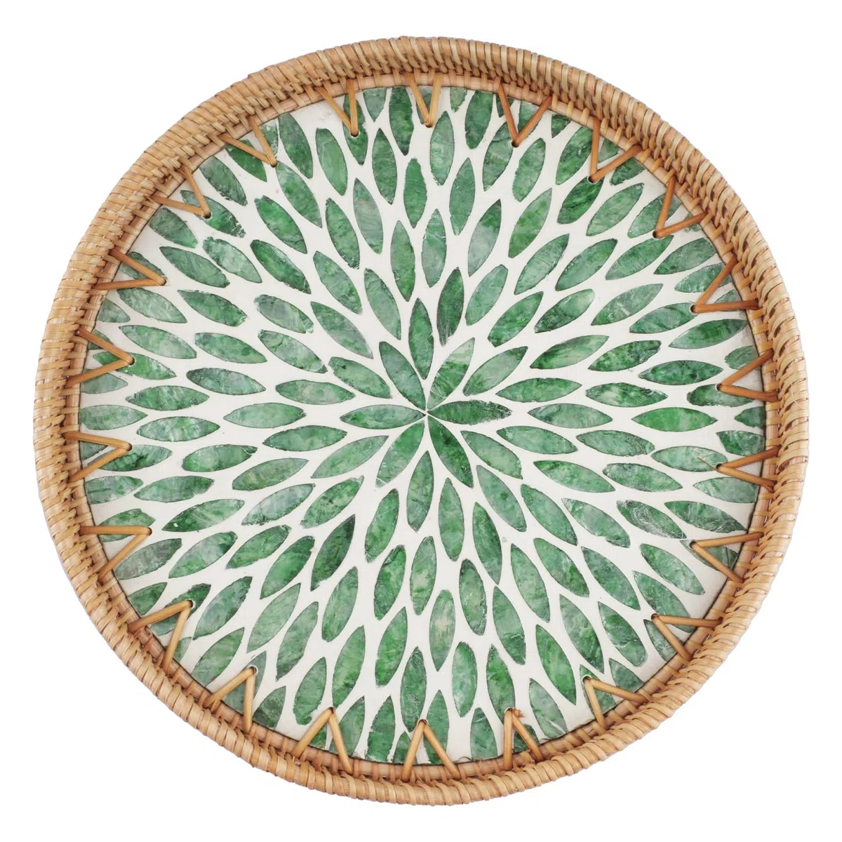 Bandeja Redonda de Ratán para Decoración 30cm Bandeja Decorativa de Ratán Plato Redondo para Centros Decorativos de Mesa, Servir Bebidas, Té, Velas, Joyas