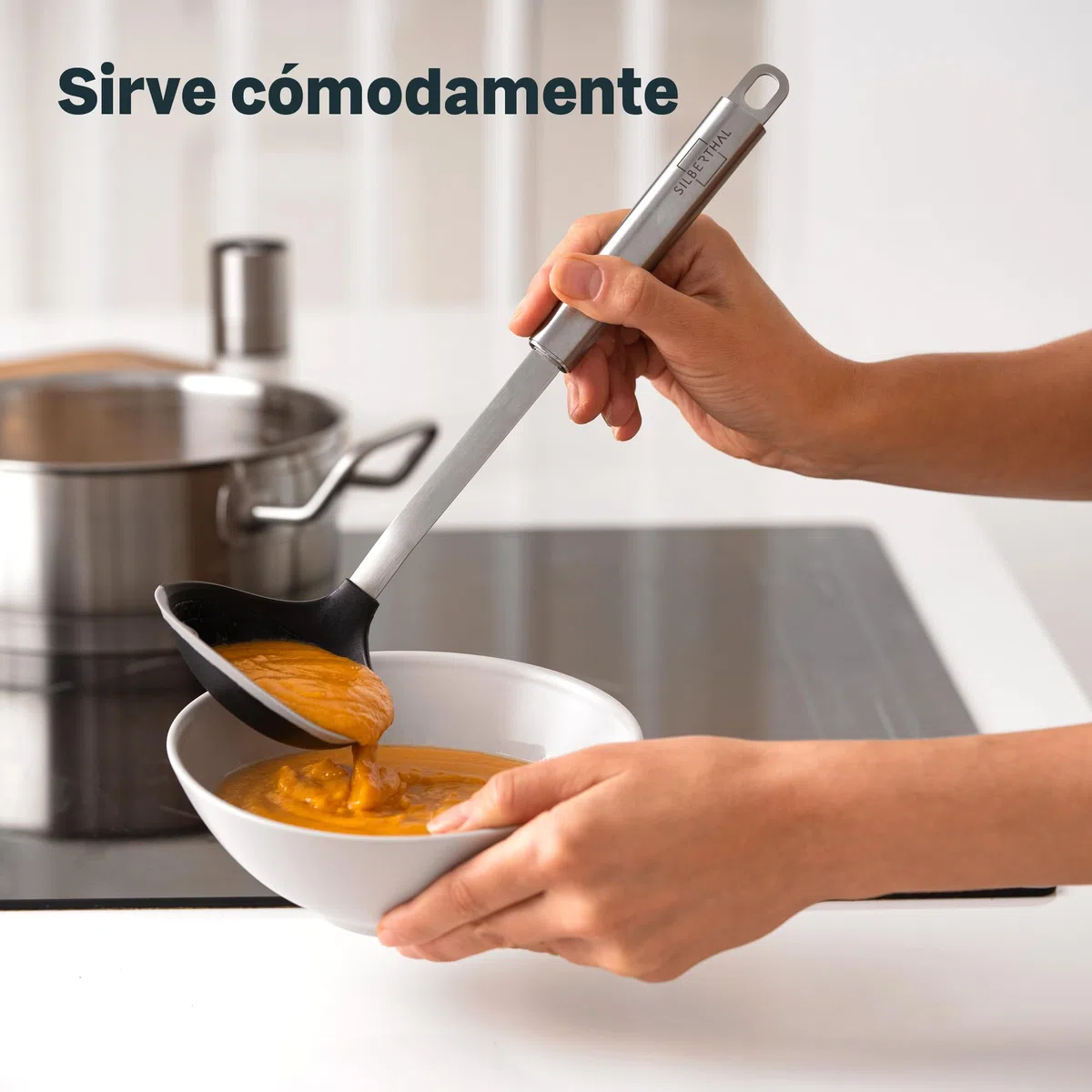 SILBERTHAL Cazo para sopa - Silicona y acero inoxidable - Con escala de medidas