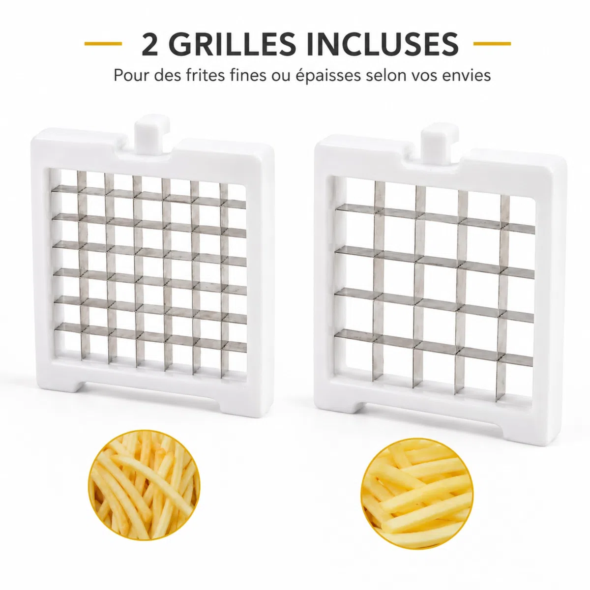 PARENCE Cortador de Patatas Manual con 2 Cuchillas Intercambiables – Cortador de Patatas y Verduras – Corte Rápido en Bastones – 22,5 x 9,3 x 9,8 cm - 2 Cuchillas