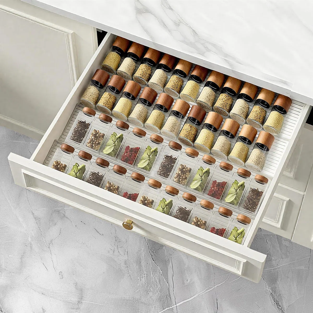 8 Piezas Organizador Acrílico para Cajones de Especias Expandible de 28 CM a 56 CM Estante Transparente Acrílico de Cajones de Especias para Cocina Armarios Encimera
