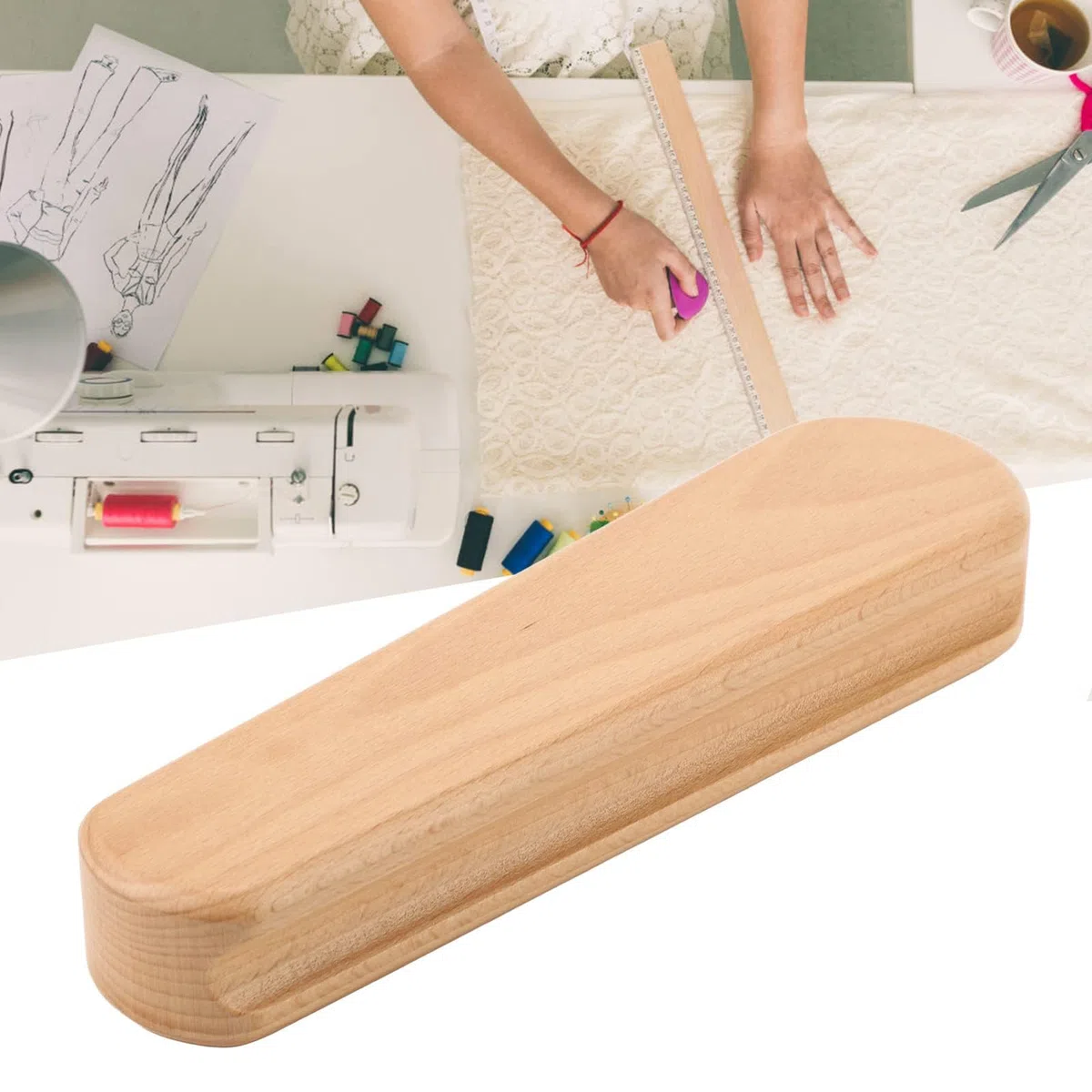 LiebeWH Quilters Clapper Badajo de Sastre Badajo de Madera de Haya Badajo de Colchas Multifunción para Sastres para Ropa Antiarrugas