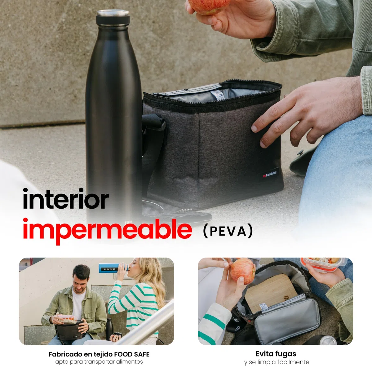 Iris Barcelona - Bolsa Térmica Porta Alimentos 4L Negro - Bolsa Almuerzo, Bolsa Isotérmica para Comida, Lunch Bag Portátil, Bolsa Nevera Pequeña para Trabajo y Picnic, Mantiene Frío hasta 8 Horas