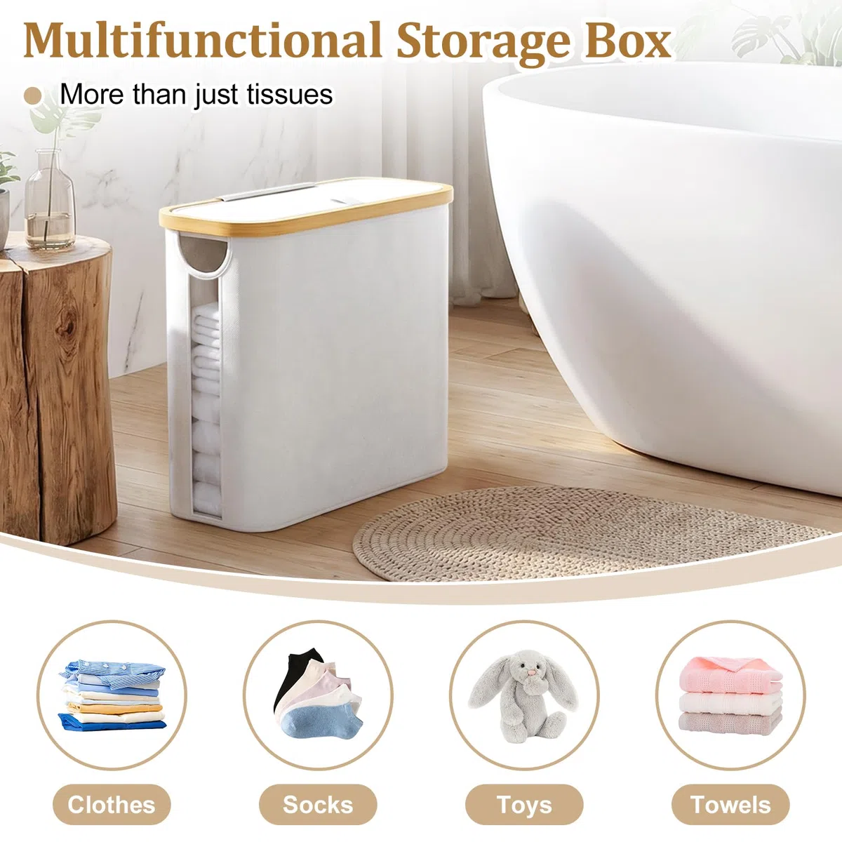 23L Cesta de Almacenamiento de Papel higiénico con Tapa para 12 Rollos Beige Organizador Papel Higienico Impermeable e Plegable Organizador Baño