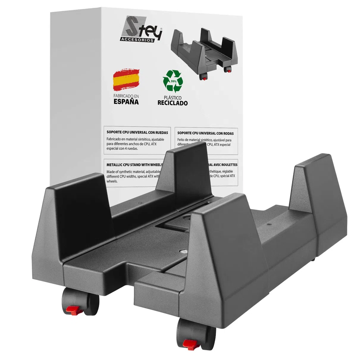Soporte para Torre de Ordenador, Soporte para CPU, Transporte para Torres de PC, regulable entre 10,5 cm y 23cm de ancho, Fabricado en España