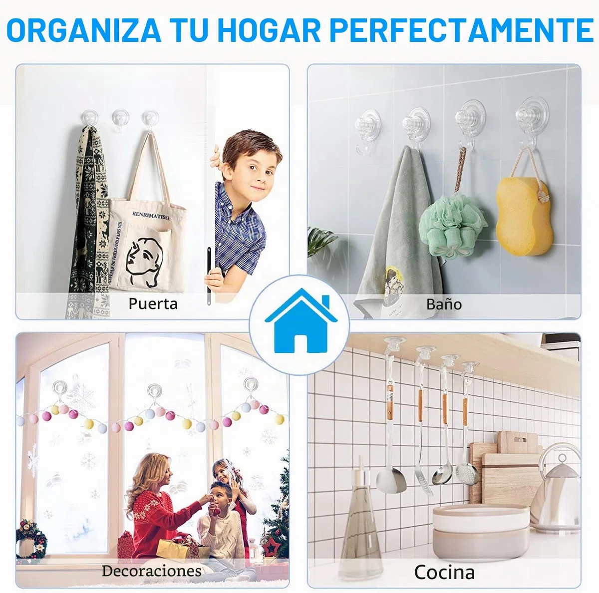 Quntis Juego de 4 ventosas con gancho para el hogar, baño, ducha, cocina, casa, cristal, ganchos para cortinas para azulejos, puerta de baño de espuma para ducha, 5 kg transparente