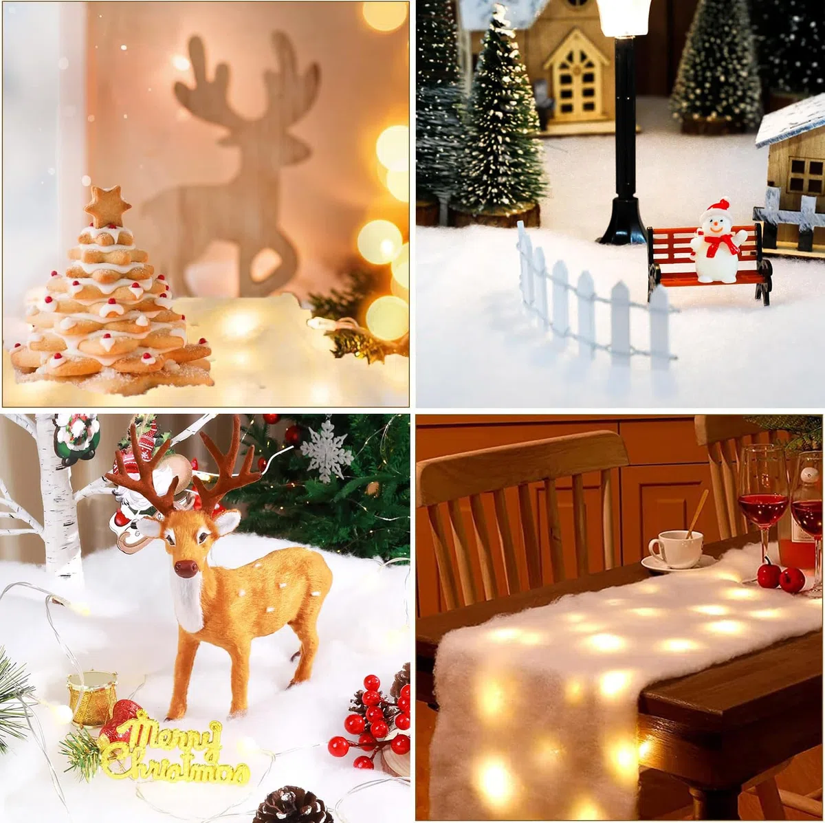 Nieve Artificial，80 * 240cm Nieve Artificial Decoración,Esponjosa, Suave y Blanca Decoracion Navidad,Copos de Nieve Decoracion Arbol，Decoración Nieve Artificial Salón (Tira de Luces 5M)