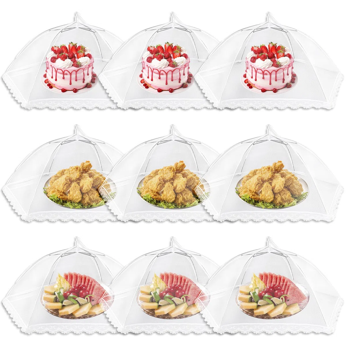 Vicloon 9 Piezas Cubierta Protectora Alimentos Fresca, 64 x 32 cm Campanas Plegables para Comida, Protección contra Moscas, Blanco, Mosquitera Comida para Cocina, Frutas, Barbacoa, Picnic