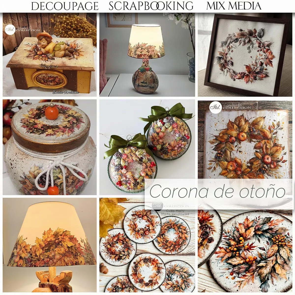 ITD Collection - Papel de arroz Decopatch - Decoupage - Papel de diseño para decoupage - Hojas de papel de arroz - A4 29,7 x 21 cm - Autumn Wreath - RP-076