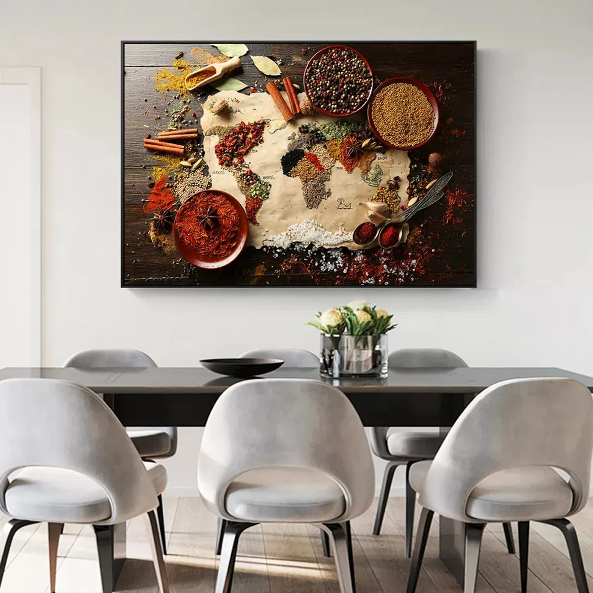 Lienzo de Mapa Mundial de Hierbas Y Especias Carteles E Impresiones Artísticos Lienzo con Tema de Cocina Pintura en la Pared Imagen Artística para la Habitación de la Cocina