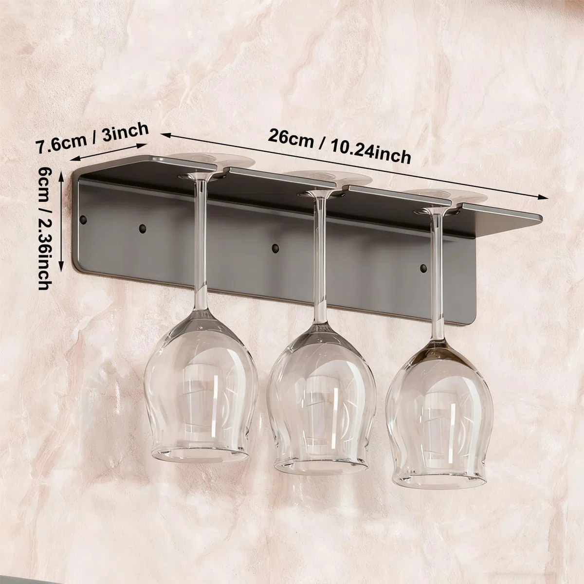 3 Piezas Soporte Para Copas de Vino Pared Soporte Copas Colgante Autoadhesivo Estante para Copas de Vino Metal Colgador de Copas Armario Cuelga Copas para Bar Cocina Restaurante (Negro)