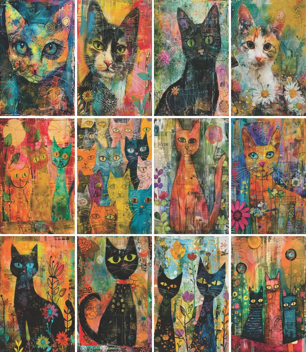 Papel de arroz Gatos Eclécticos, 20 x 26,6cm (6pc) - 6 Diseños para Scrapbooking Tarjetas Manualidades, Decoupage by CRAFT KREATIVELY