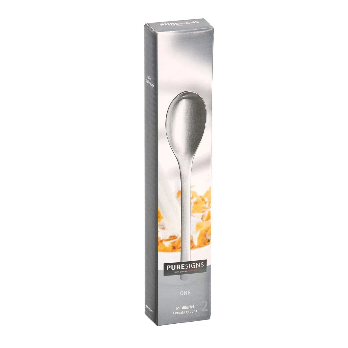 Cuchara Puresigns One extra para cereales, 16,50 cm, Acero Inoxidable Mate Plateado, 2 unidades