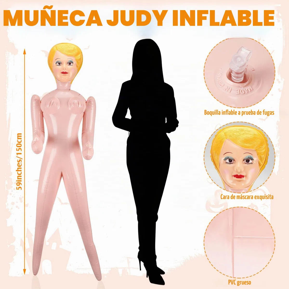 Liliful Judy Muñeca Inflable de 150 cm, Accesorios de Despedida de Soltero, Accesorios de Fiesta de Halloween, muñeca Decorativa