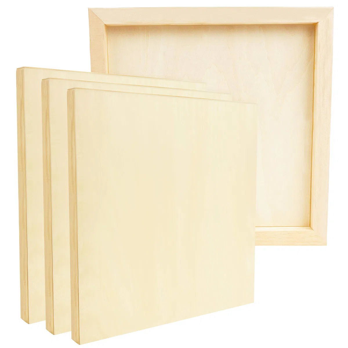 Belle Vous Pack de 4 Lienzo Tablero de Madera para Pintar Acrilico Sin Acabado 30 x 30 cm - Lienzos para Pintar de Tilo- Paneles de Lienzo Medios Mixtos para Vertidos, Arte Encáustica, Manualidades