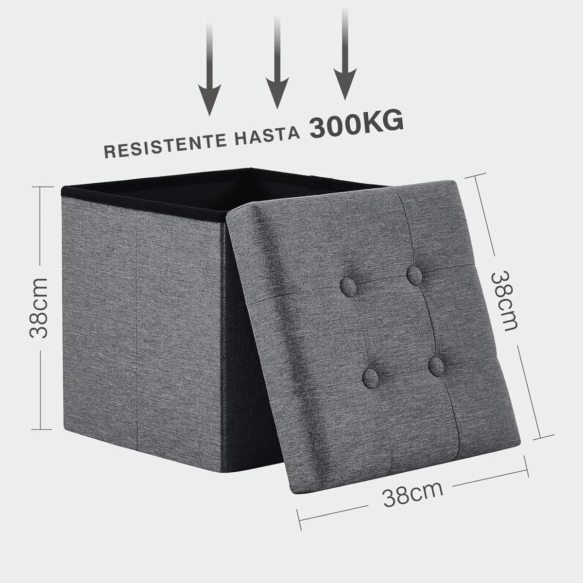 Banco con Almacenamiento, Banco Acolchado, Taburete, baúl con Capacidad de Carga de hasta 300 kg, 38 x 38 x 38 cm (Lino) (Gris Oscuro)
