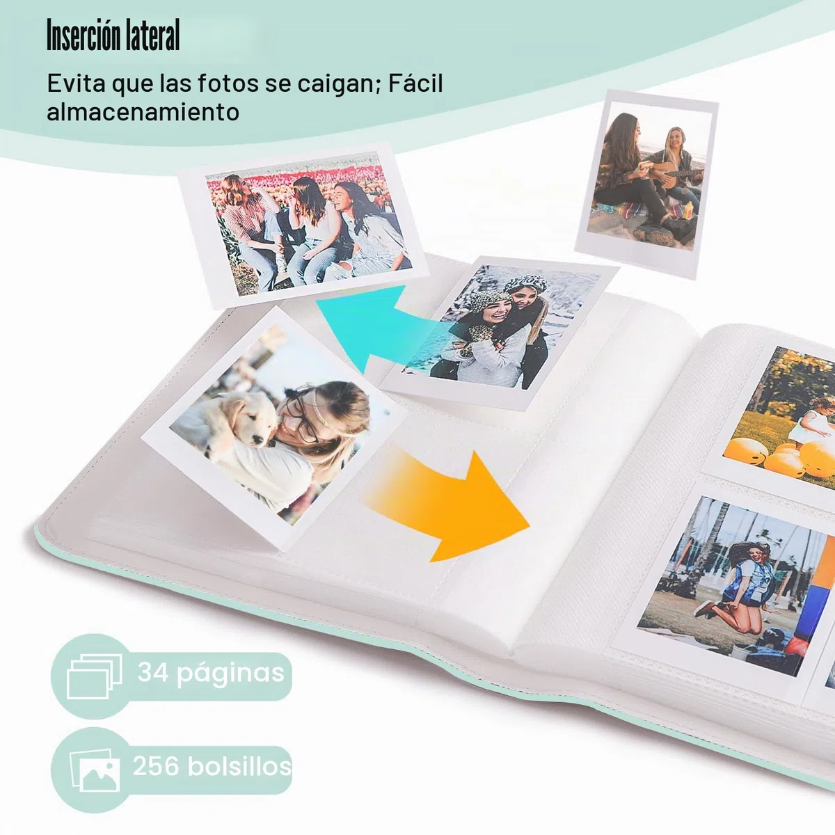Álbum de fotos con 256 bolsillos para películas de 3 pulgadas, compatible con Fujifilm Instax Mini 12 11 9 8 25 50s 70 90, portafotos Polaroid - Compatible con Polaroid Snap PIC-300/ Kodak Instant
