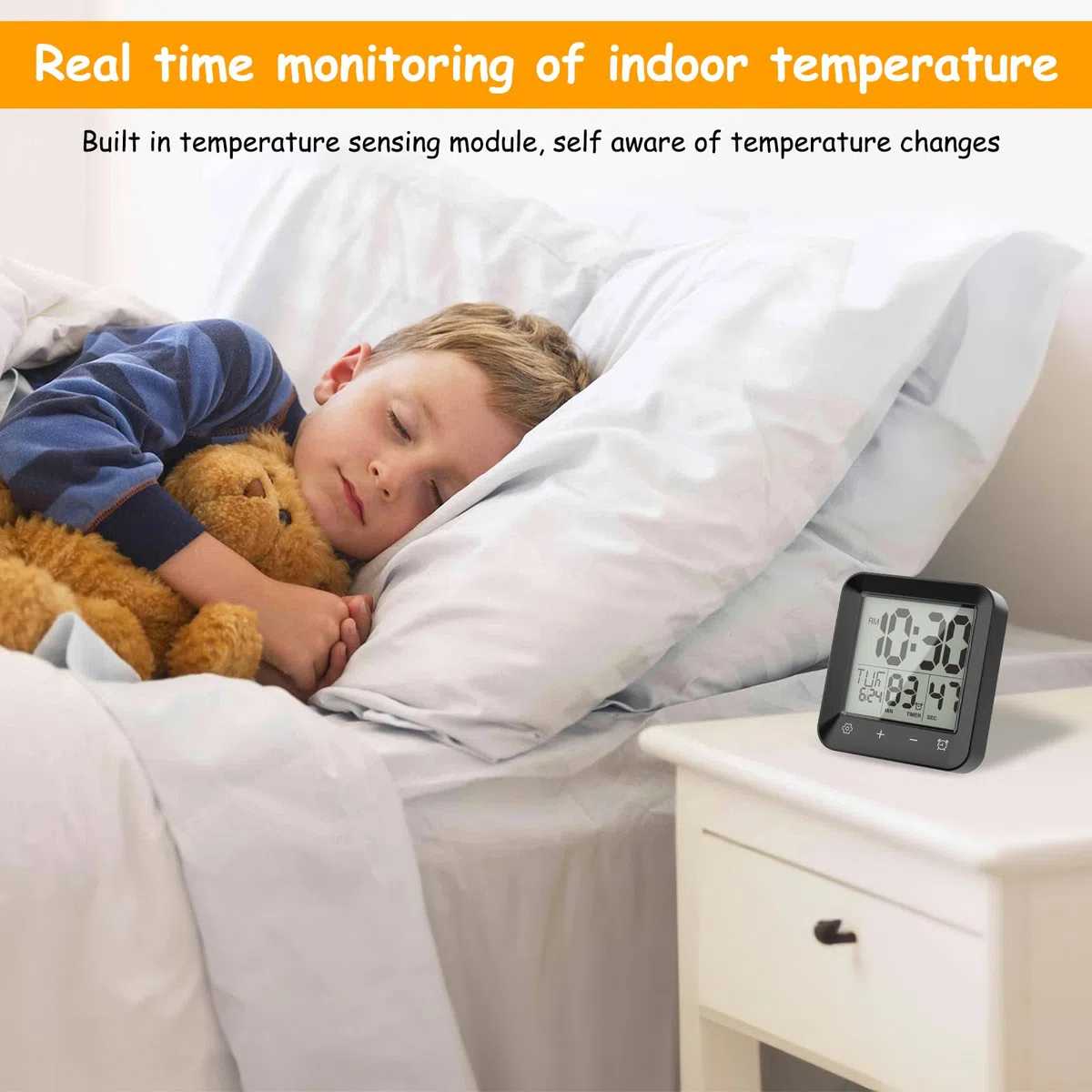 ALLOMN Reloj de ducha digital, resistente al agua, temporizador con alarma de cuenta regresiva, indicador de temperatura, reloj de baño táctil, reloj de ducha con ventosa, soporte para niños y adultos
