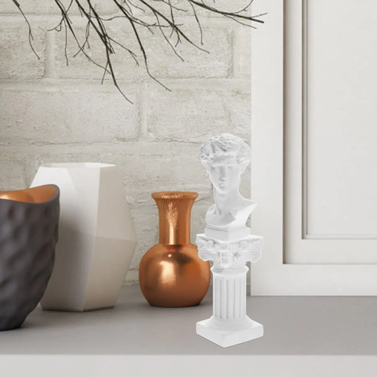 HOMSFOU 1 Set Greek David Bust Estatuas Roman Pillar Column Estatuas de resina Estatuas Base Pedestal Stand Mini Mitología Griega Escultura Griega Decoración Para La Mesa De Boda