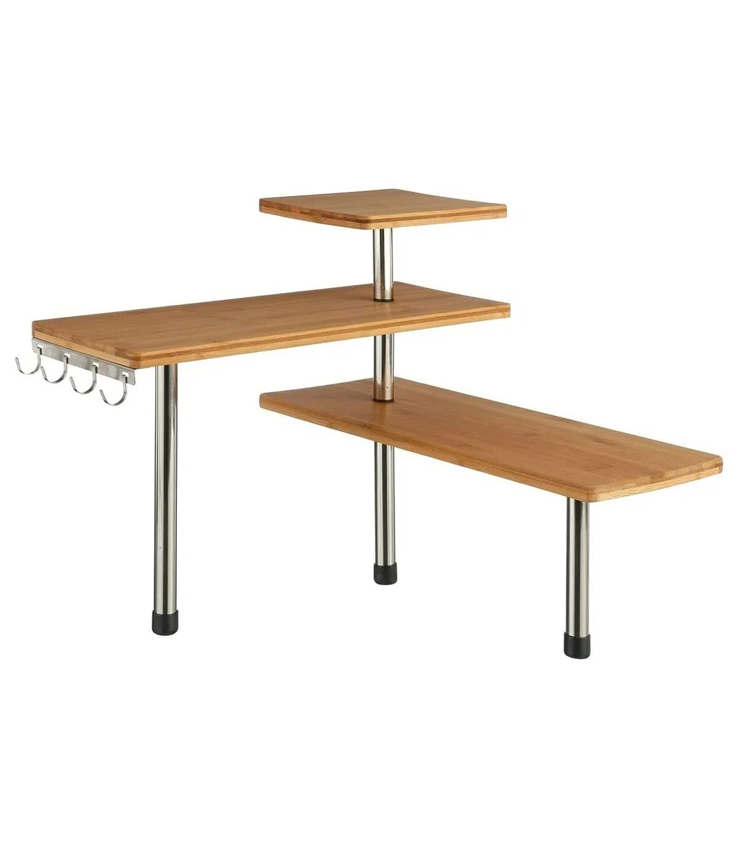TIENDA EURASIA - Estantería Esquinera de Cocina - 3 Niveles, Acero Inoxidable y Bambú, 43,5 x 43,5 x 39 cm, Elegante Organizador de Espacio