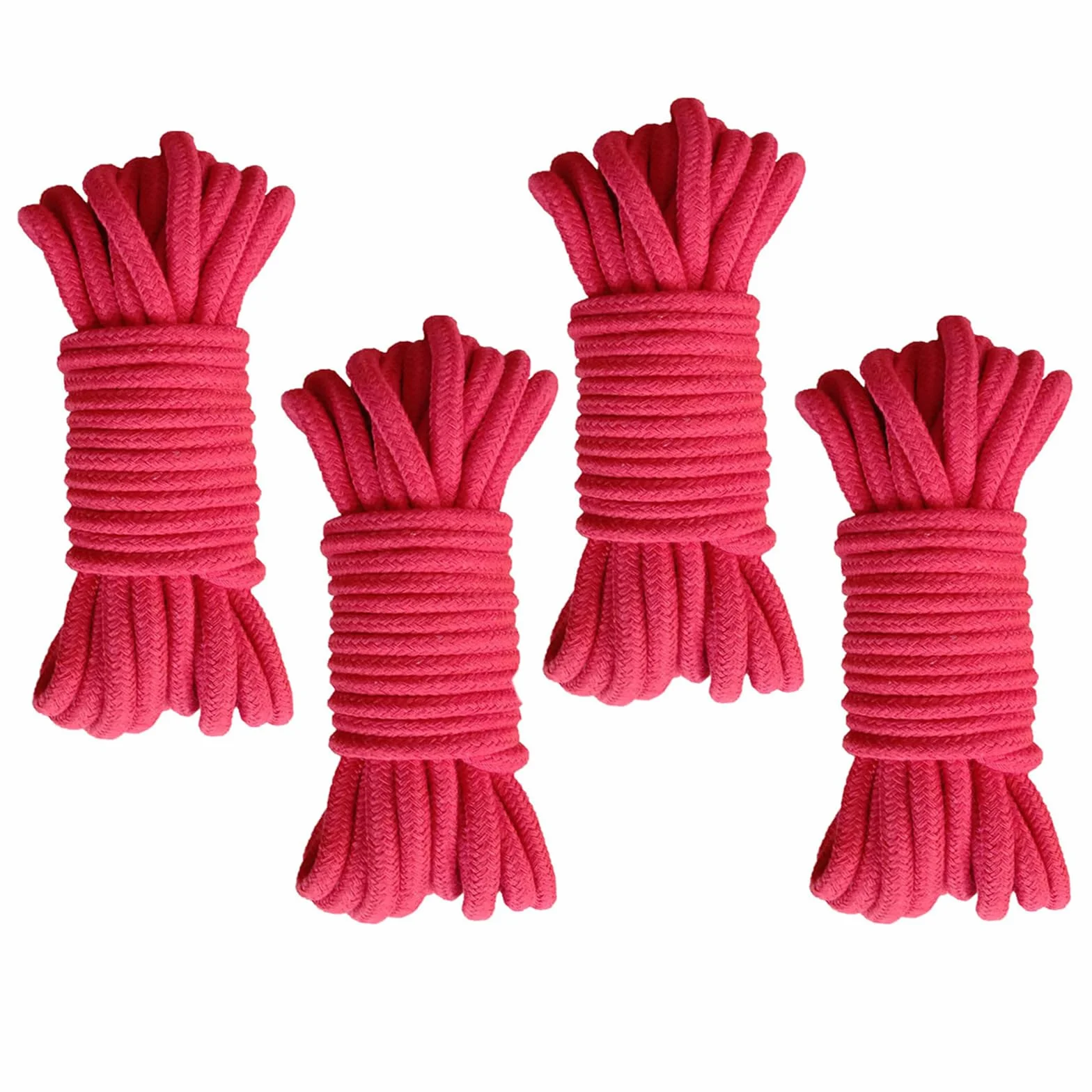 4 Piezas Cordón Retorcido de Algodón Grueso, 10 Metros de Largo, 8 mm de Espesor, Cuerda Trenzada para Tender Ropa, para Acampar, Jardinería, Canotaje, Tirar de la Cuerda, Mascota, Escalada (Rojo)