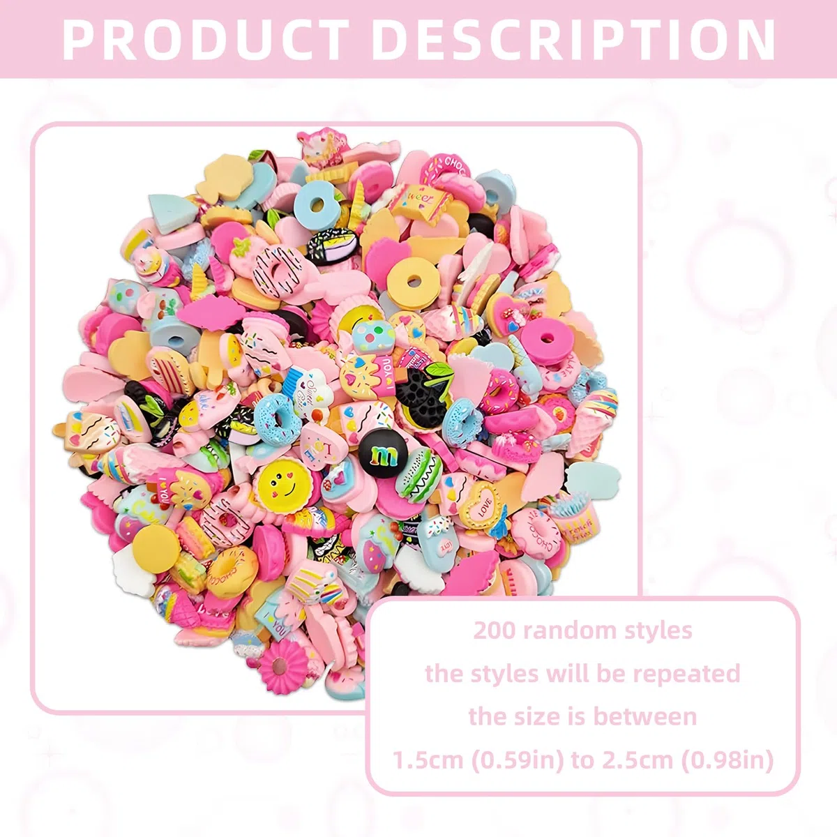 200 pcs Surtido Slime Charms,Cute Candy Sweet Fruits Donut Charms Ornaments Flatback Resin Cabochons for Craft Making Ornament Scrapbooking DIY Crafts Beads Making Supplies - Random Style