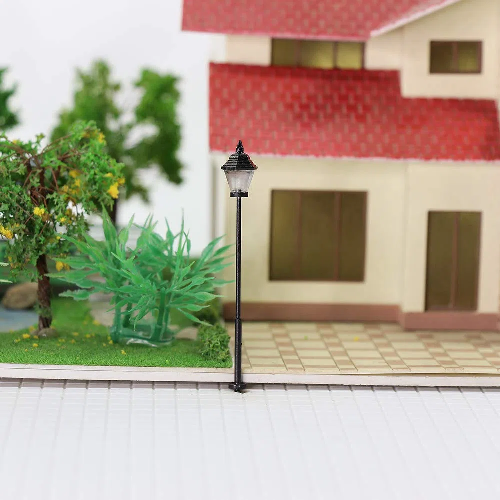Evemodel 10 Piezas modelismo ferroviario Escala HO Farolas de Luces de Calle de Cabeza única Leds Nuevos Miniatura Blanco cálido