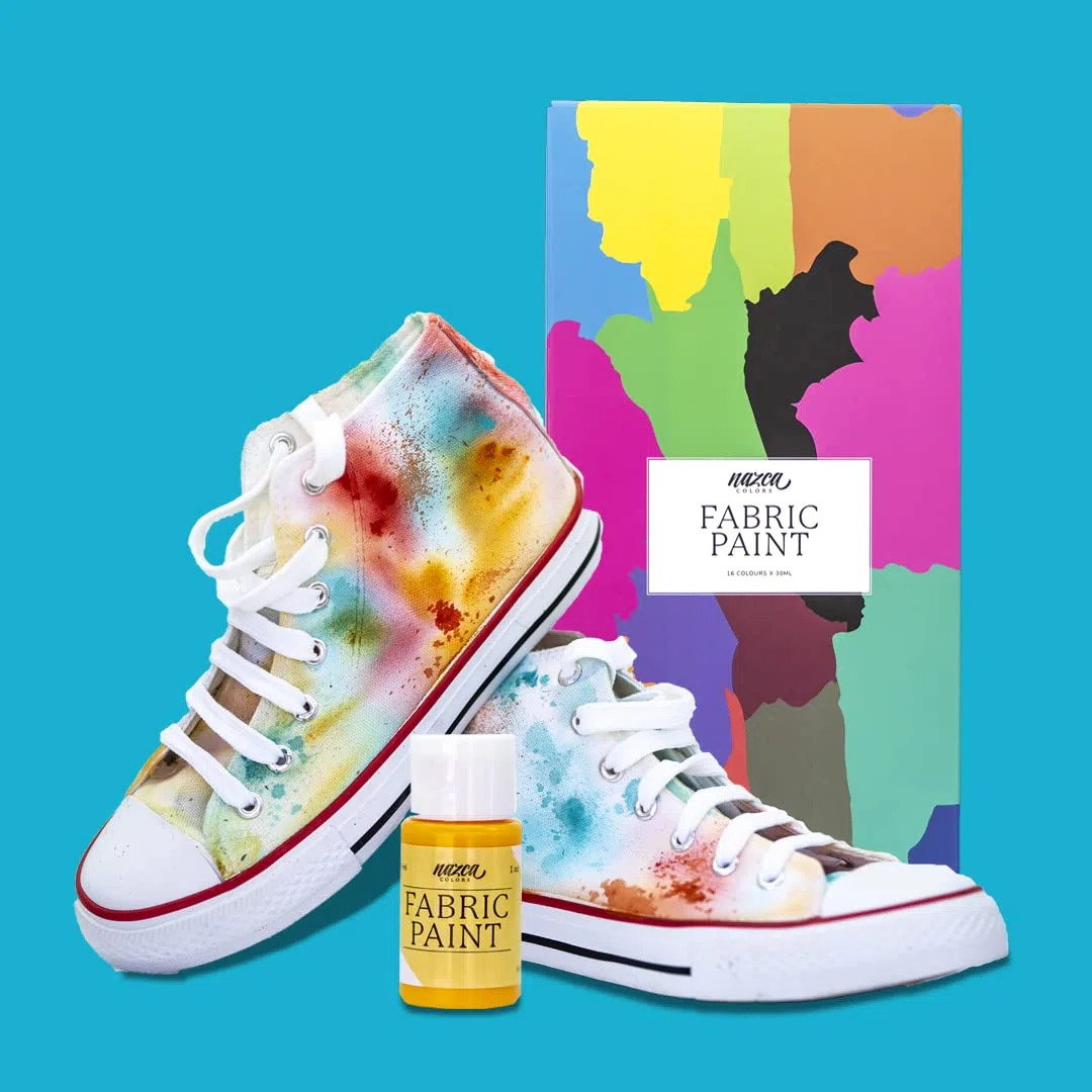 Nazca Colors Pintura Textil Permanente y Lavable Set 16 Colores x 30ml – Acrílicos para Tela y Cuero ideal para Pintar Ropa, Zapatillas, Camisetas, Vaqueros, Sneakers, Totebags