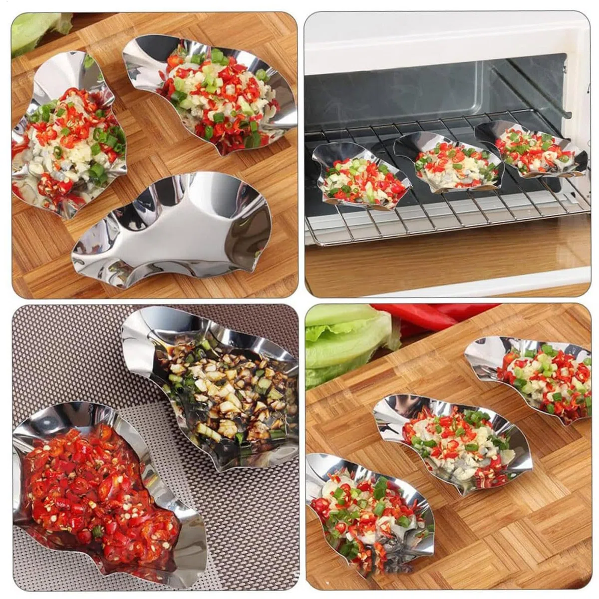 Platos de ostras, bandeja de acero inoxidable para hornear, bandeja apilable para servir, juego de 12 platos para hornear, plato de metal para cocina para mariscos, almejas y vieiras